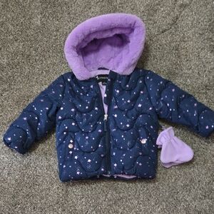 Toddler Navy Star Puffer Jacket with Lavender Hood